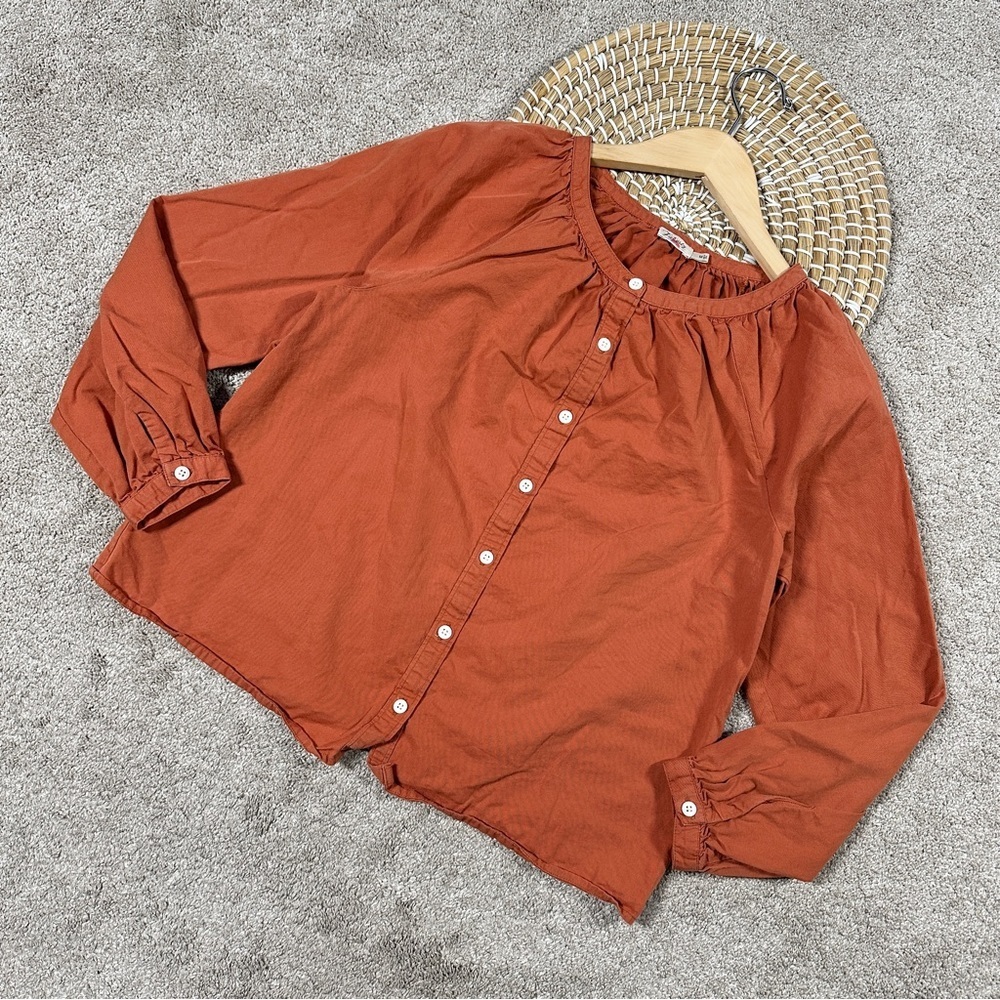 Faherty Women’s Button Front Top Longsleeve Cotton Casual in Orange Size M